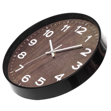 Quickway Imports Decorative Modern Round Wood- Looking Plastic Wall Clock for Living Room, Kitchen, or Dining, Brown QI004142.BN